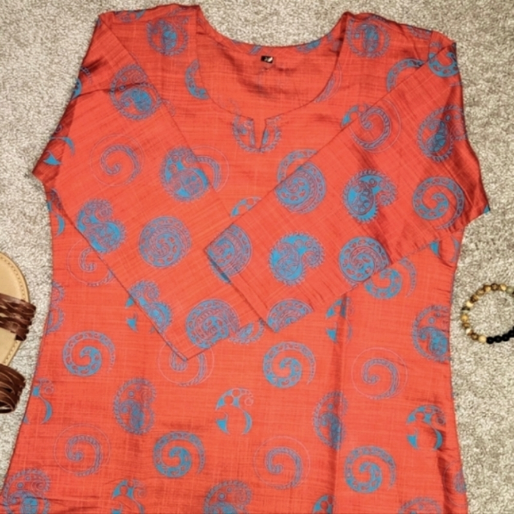 Small Red and Blue Handmade Kurta Indian Dress